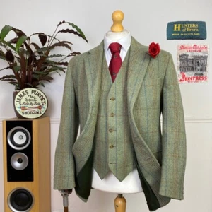 Hunters of Brora (42R) HECHO A MANO Escocés Tiro TWEED Chaqueta + Conjunto Chaleco - Imagen 1 de 24