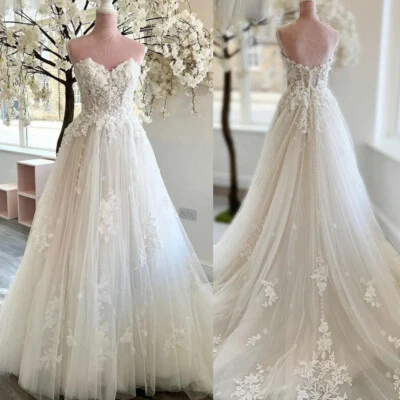 Vestidos de novia sin mangas 3D flores línea A novia apliques florales encaje Foto 1 de 4