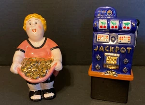 Clay Art Ceramic Salt & Pepper Shaker Woman Slot Machine Jackpot - Picture 1 of 12