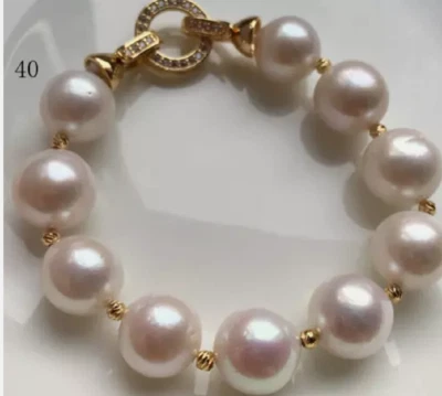 HUGE 11-12mm natural south sea genuine white near round pearl bracelet 7.5-8" - Image 1 of 3