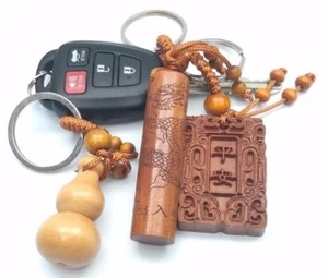 Mahogany Hard Wood Carve Ward Off Evil Car/Bag/Purse Keychain - Picture 1 of 22