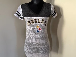PITTSBURGH STEELERS Womens super thin stretchy v-neck shirt Small see-thru NFL - Picture 1 of 9