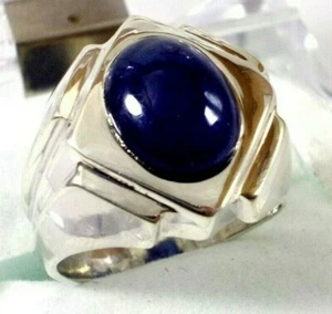 Natural African Blue Sapphire Mens Ring 925 Sterling Silver Neelam Stone Size 9 - Picture 1 of 5