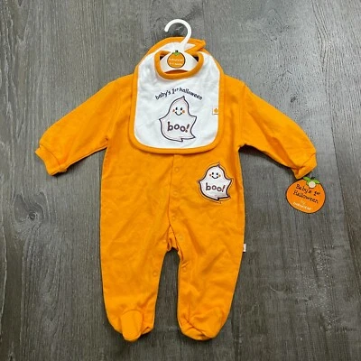 Nuevo con etiquetas BabyGear Niños 2 Piezas Body con Pies y Babero Naranja Halloween Talla 0-3 meses Foto 1 de 4