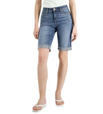 Pantalones cortos para mujer INC International Concepts tiro medio ribete en contraste medio índigo Foto 1 de 3