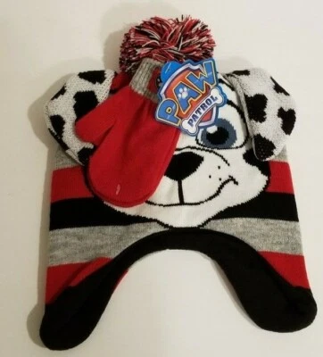 Juego de sombreros y mitones de invierno Paw Patrol Marshall para niños pequeños nuevos con etiquetas trineo de nieve dálmata Foto 1 de 4