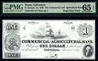 1848 $1 SCARCE Commercial & Agricultural Bank, Galveston, Texas Obsolete Note!