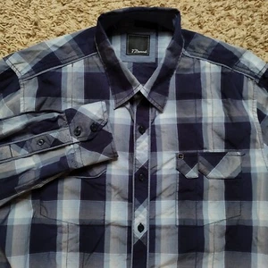 7 Diamonds Blue Plaid Men Sz L Long Sleeve Button Up Casual Shirt - Picture 1 of 10