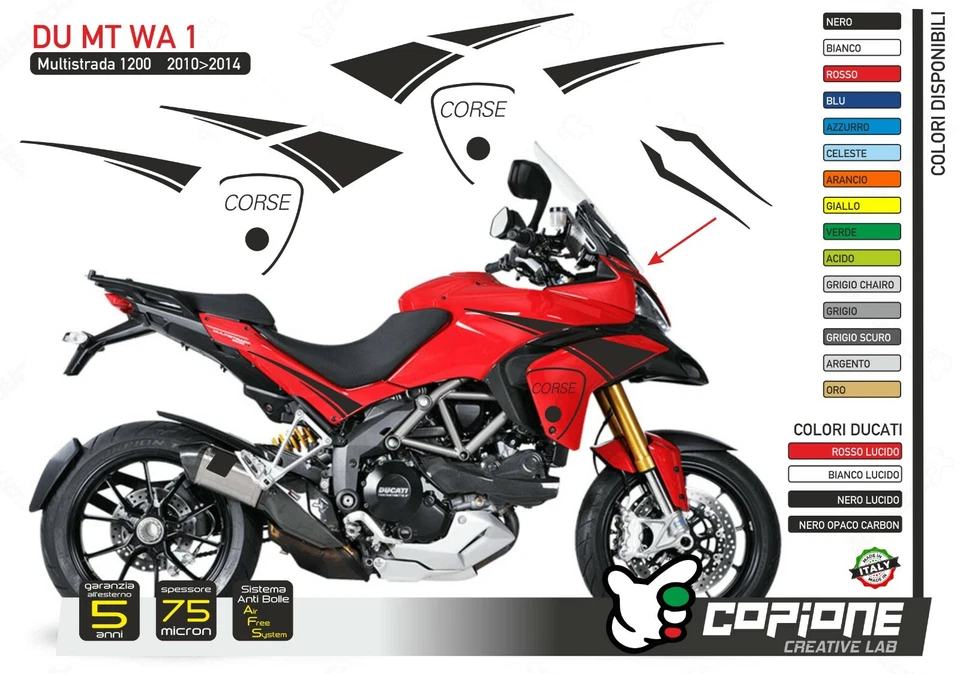 Adesivo compatível DUCATI Multistrada 1200/1200S 2010-2014 logotipo Carene MT Wa 1 - Imagem 1 de 1