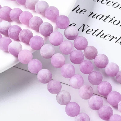 1x White Purple Jade Beads Strand Round Frosted Focal Loose Bead for Jewelry DIY - Image 1 of 4
