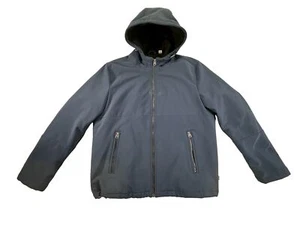 Vtg Levis Men's L Soft Shell Hooded Jacket Coat Navy Blue Full Zip Lined Hoodie - Picture 1 of 12