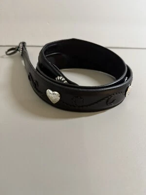 Tony Lama Cinturón Negro Cuero Tooled Corazones Plateados Sin Hebilla Talla 30 1.5” Western Foto 1 de 4