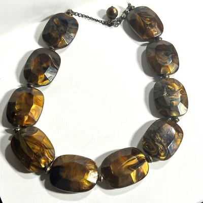 Grueso Terroso Ámbar Marrón Mármol Acrílico Cuentas Distintivo Collar Boho Chic Foto 1 de 4