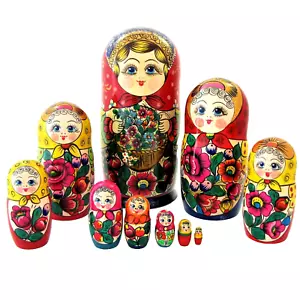 10 Poupées russes H28 peint main signé Matriochka Nested Doll Matrioshka Gigogne - Imagen 1 de 4