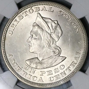 1914 NGC MS 64 El Salvador Peso Columbus Mint State Silver Coin (23071801D) - Picture 1 of 8