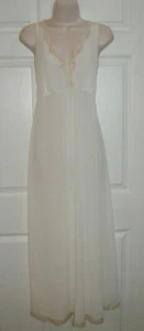 Vintage Damen kleines langes Nachthemd cremeweiß beige Spitzenbesatz Empire Style - Bild 1 von 10