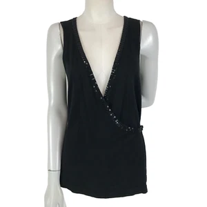 Charlie Brown Top Black Size 3 10 12 Knit Wrap Sequin Detail Sleeveless Cocktail - Picture 1 of 12