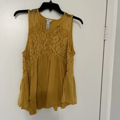Arizona Jean Company Top Size XXL Sleeveless Flowy Lace Mustard Yellow - Image 1 of 4