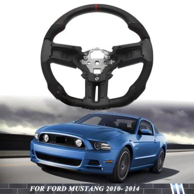 Volante plano de cuero de fibra de carbono para Ford Mustang 2010-2014 Foto 1 de 4