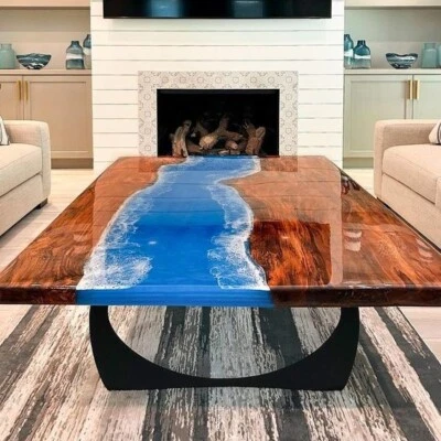 Ocean Epoxy Table Top, Live Edge Epoxy Hallway Table, Conference Room Tables Top - Image 1 of 3