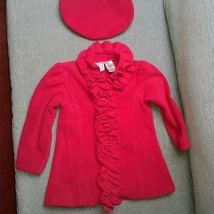 Jillian's Closet Toddler Fleece Coat Beret Set Size 18 Months Ruffled Roses Red - Picture 1 of 6