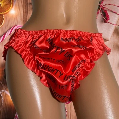 Silky Wet Look Glossy DOUBLE Satin Low Rise Hipster Seam Bum Brief Panties Red - Image 1 of 4