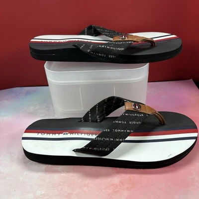 Chanclas TOMMY HILFIGER para mujer talla 5,5 rojas blancas con correa de tela a rayas nuevas Foto 1 de 4