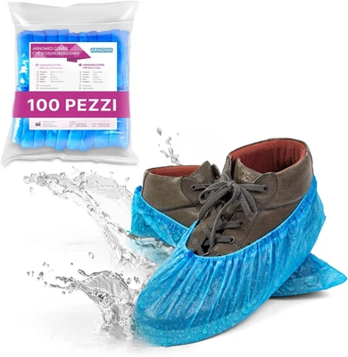 Copriscarpe Monouso in CPE, 100X Copriscarpe Impermeabili Blu, Copri Scarpe per  - Immagine 1 di 4