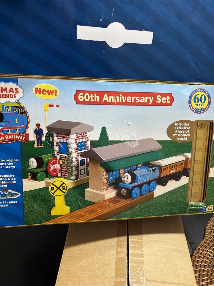 Thomas & Friends 60th Anniversary Set NIP Gold Train Wooden Train Tracks - Image 1 of 4