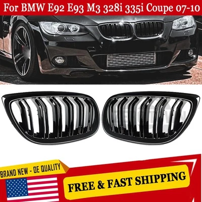 Gloss Black Front Kidney Grill Grille For 2007-10 BMW E92 E93 M3 328i 335i Coupe Foto 1 de 4