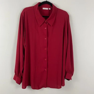 Susan Graver Button Up Shirt Size 1X Red Long Sleeve Collared - Image 1 of 4