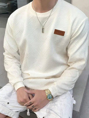 Sudadera Beige con parche con letras para Hombre Abrigo Sueter Invierno Foto 1 de 4