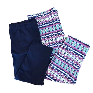 Lands End Leggings Girls XL 14-16 Deep Sea Navy Lavender Fleece Lined 2 Pack - Picture 1 of 18