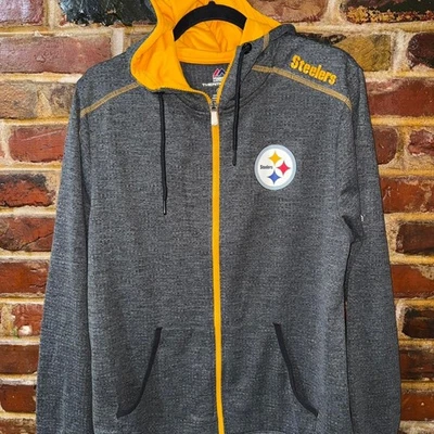 NFL PITTSBURGH Steelers Grey and yellow Thermabase zip-up hoodie, Size Medium - Image 1 of 4
