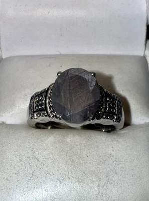 ESTATE Solid Stainless Steel Oval-Cut Natural Labradorite Ring Size 9 - Image 1 of 4