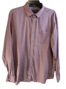 Johnston & Murphy Geometric Dress Shirt XL Pink Blue Trim Long Sleeve Button-Up - Picture 1 of 11