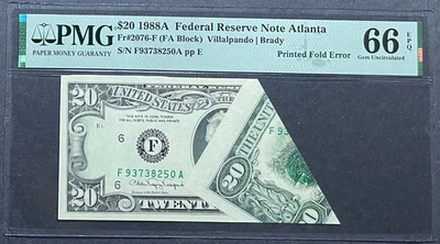$20 1988A Federal Reserve Note Atlanta - Large Printed Fold Error - PMG 66 EPQ - Image 1 of 2