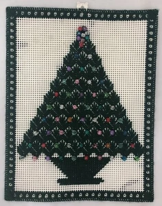 Christmas Tree Completed Plastic Canvas Beads Holiday Wall Hanging Multicolor - Picture 1 of 12
