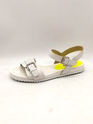 Isaac Mizrahi Womens Sandals Pamela White Leather Buckle Straps Flat Heel 7 NEW - Image 1 of 4