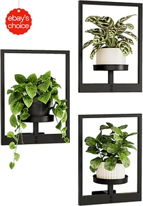 Black Metal Wall Hanging Plant Shelf Outdoor Planter Rack Set of 3 Stylish Decor - Picture 1 of 12