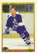 1990-91 Bowman Tiffany HAT TRICKS #10 GARY LEEMAN - Toronto Maple Leafs