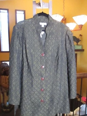 SALE Coldwater Creek 2X Green Black Textured Jacket Blazer and Metallic Tank Top - Image 1 of 4