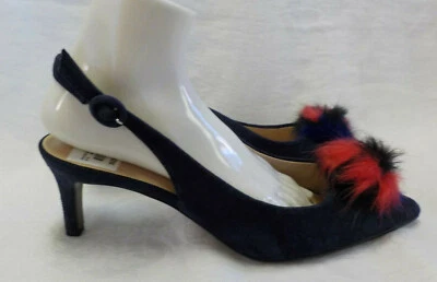 Franco Sarto Suede Slingback Heels Size 10 M NWT 3" Heel Blue With Faux Fur Poof - Image 1 of 4
