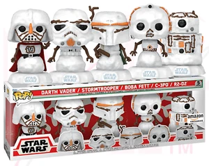 Star Wars Funko POP confezione da 5 pupazzo di neve Darth Vader R2-D2 C-3PO Boba Fett AMAZON ESCLUSO - Foto 1 di 14
