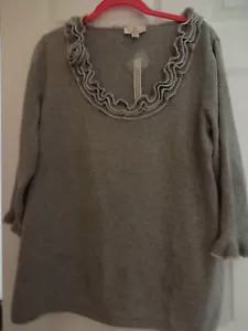 NWT Quacker Factory 3/4 Sleeve Ruffled Sweater Sequins With Silver Detail Size M - Picture 1 of 5