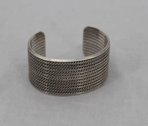 Vintage Wide Cuff Bracelet Rope Twist Retro Modernist 925 Sterling Silver - Picture 1 of 7