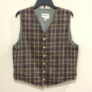 Vintage Plaid Cotton Vest Eddie Bauer Ladies Sz Small Relaxed Fit Oversized 90s - Picture 1 of 3