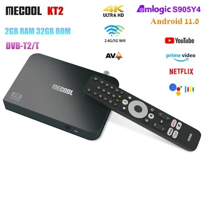 MECOOL KT2 4K Android 11 TV Box DVB-T2 S905Y4-B 2G 32G Wifi AV1 HDR Set top Box - Image 1 of 4
