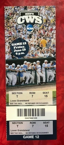 2009 COLLEGE WORLD SERIES CWS TICKET STUB GAME 12  TEXAS vs ARIZONA STATE Cover