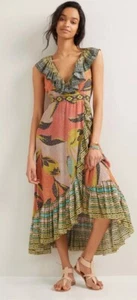 Anthropologie Dress BHANUNI BY JYOTI sz S Ruffle Maxi Wrap Wedding Vaca Cruise - Picture 1 of 19